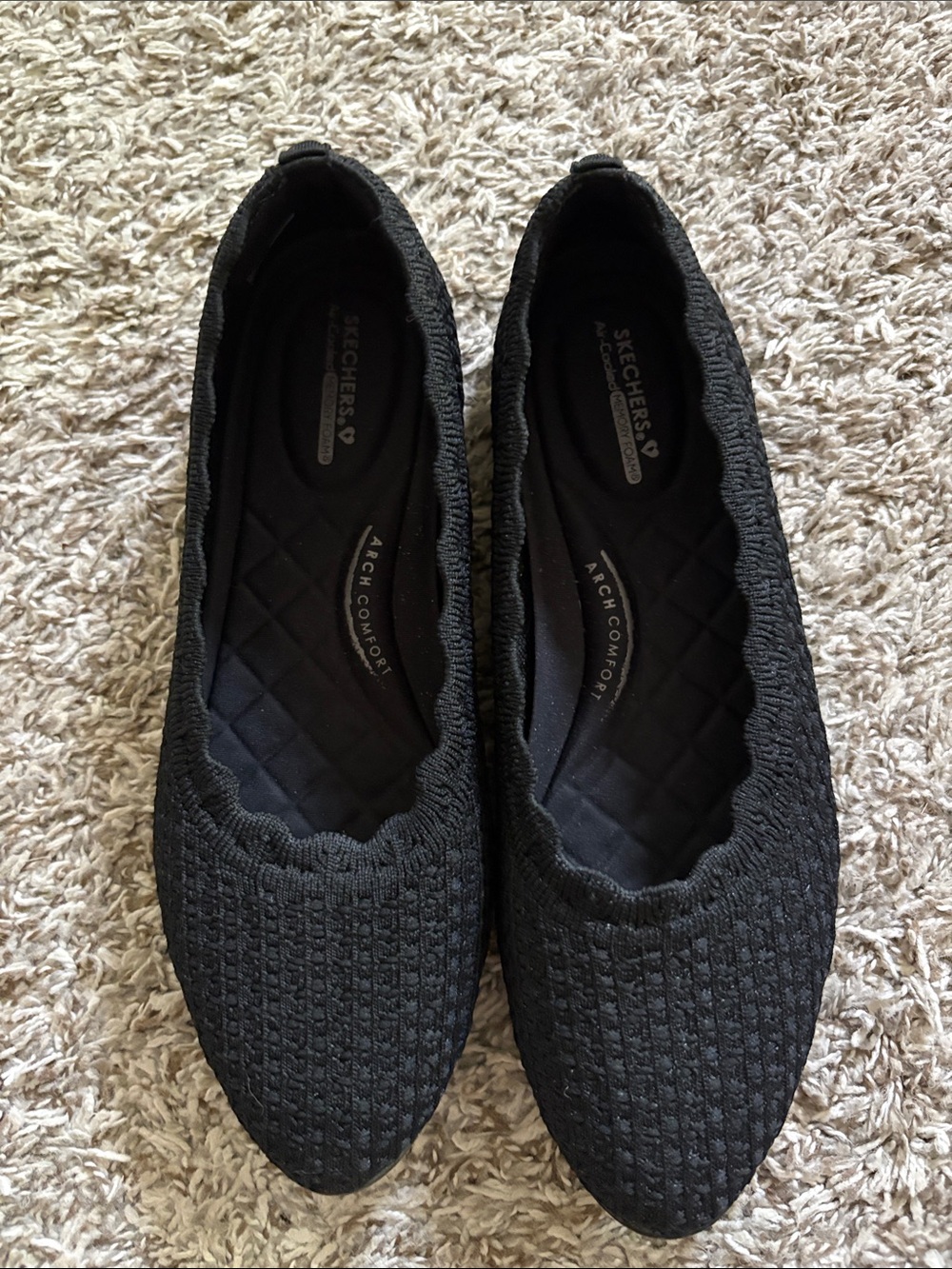 Skechers Women's Black Knit Slip-On Ballet Flats
